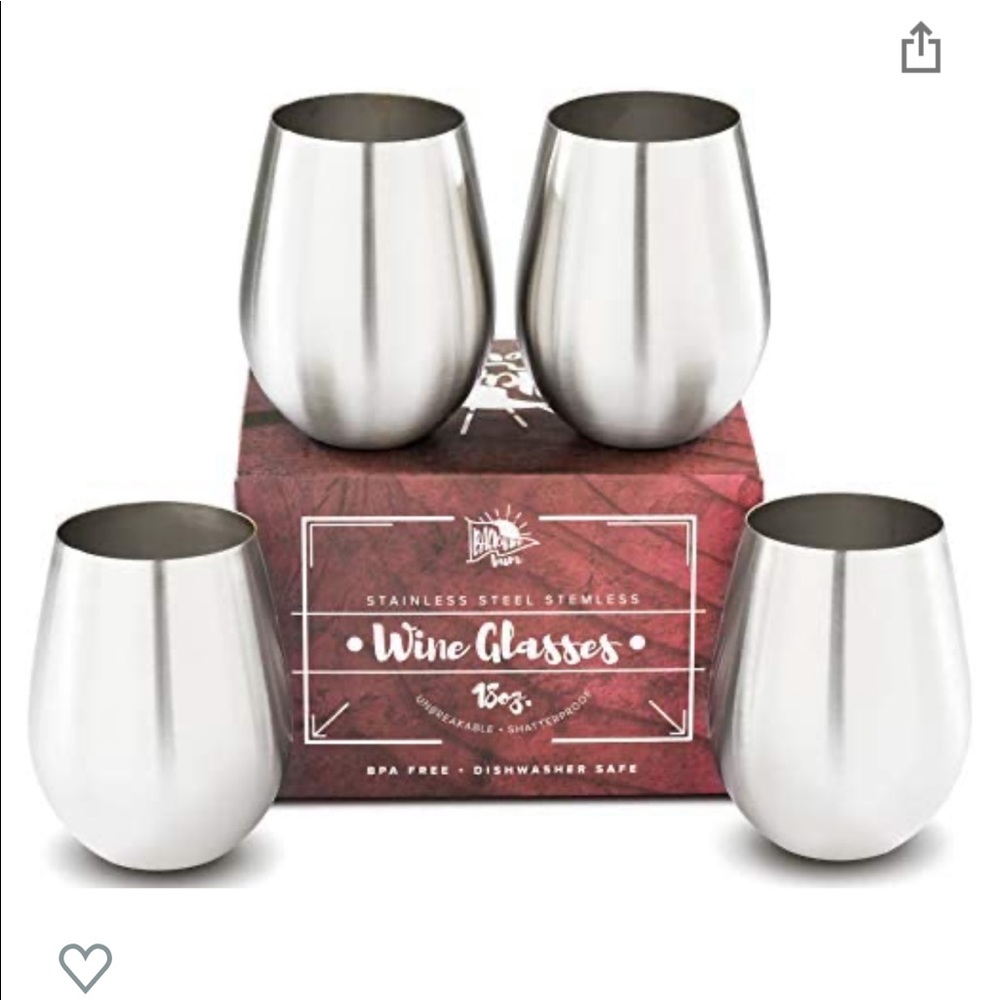 Eight (8) stainless steel whine glasses